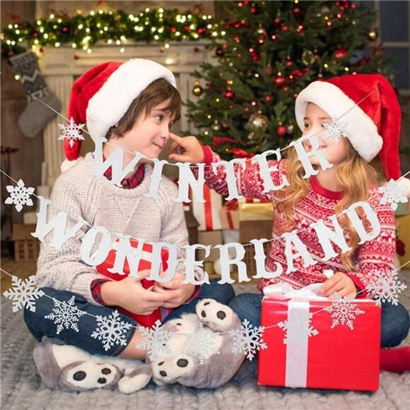 Snowflake Winter Wonderland Banner & Snowflake Banner Decoration, Silver Glitter - Picture 3 of 4